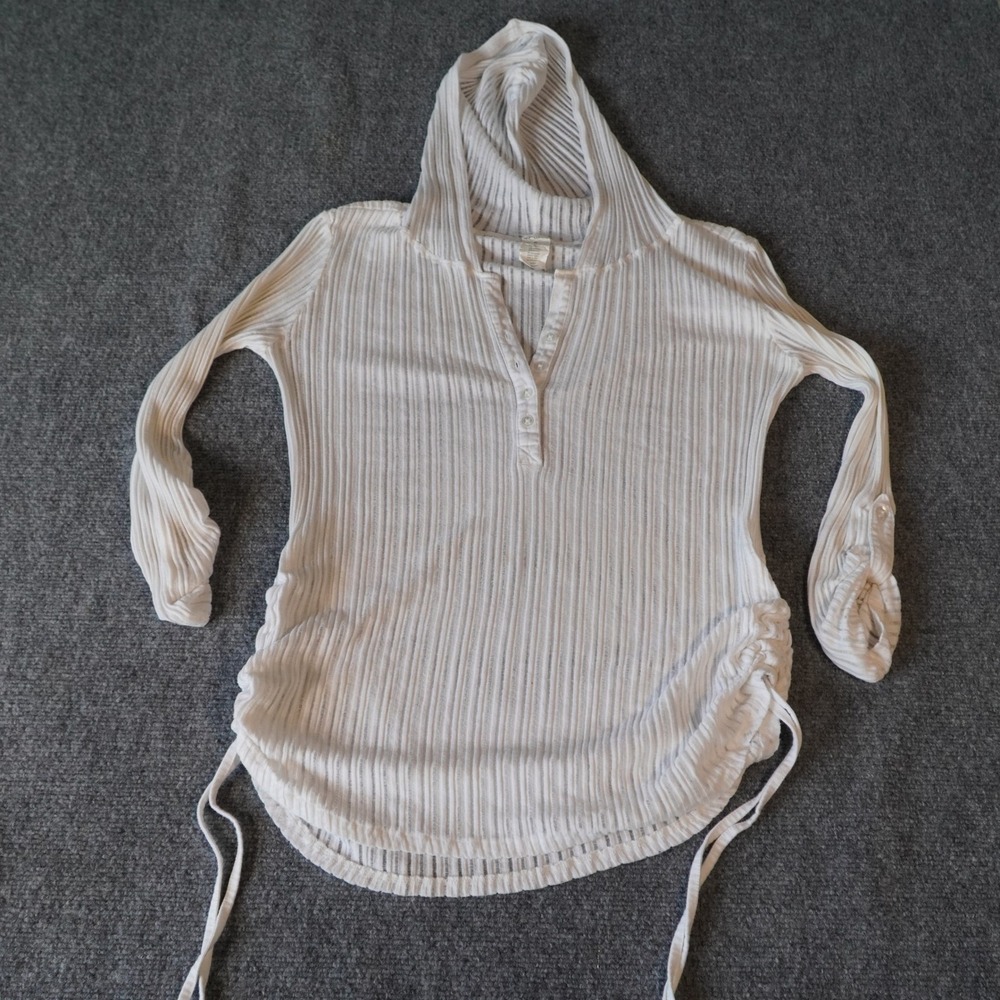OXIDE White Pleated Drawstring Hooded Tunic Top Women's Size S